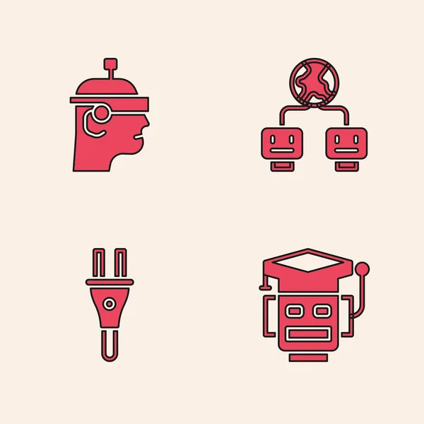 Set Robot Smart Glasses Artificial Intelligence Electric Plug Icon Vector — Stock Vector