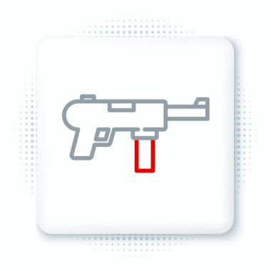 Line Submachine tüfeği M3, Grease tabancası simgesi beyaz arkaplanda izole edildi. Renkli taslak konsepti. Vektör.