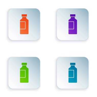 Beyaz arkaplanda izole edilmiş renkli su ikonu. Soda su içme tabelası. Kare düğmelere renkli simgeleri yerleştir. Vektör.