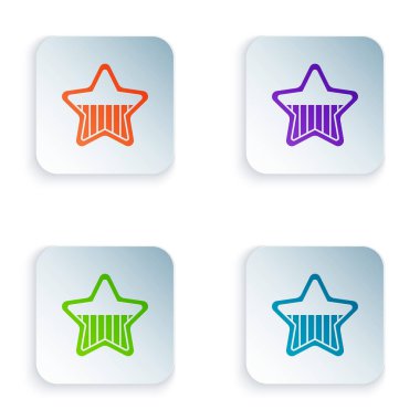 Amerika 'nın Bağımsızlık Günü simgesi beyaz arkaplanda izole edildi. 4 Temmuz. Amerika Birleşik Devletleri ülkesi. Kare düğmelere renkli simgeleri yerleştir. Vektör.