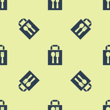 Mavi Çevrimiçi sipariş ve fast food dağıtım ikonu sarı arka planda izole edilmiş kusursuz desen. Vektör.