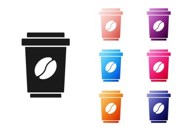 Siyah kahve fincanı beyaz arka planda izole edilmiş bir ikona dönüşecek. Simgeleri renklendirin. Vektör.