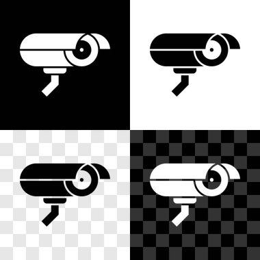 Güvenlik kamerası simgesini siyah beyaz, şeffaf arkaplanda ayır. Vektör.