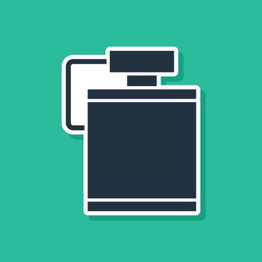 Mavi Kantin su şişesi ikonu yeşil arka planda izole edilmiş. Turist matarası ikonu. Kampanyada bir kavanoz su kullanıldı. Vektör.