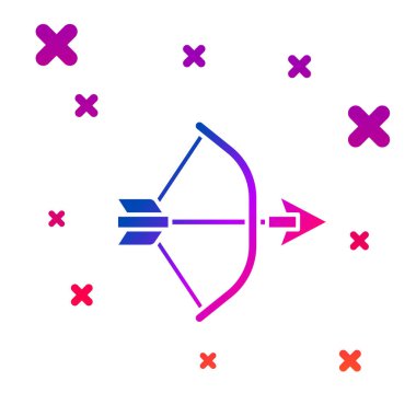 Beyaz arkaplanda izole edilmiş ok ve yay simgesi. Kademeli rastgele dinamik şekiller. Vektör.