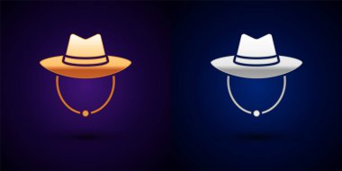 Altın ve gümüş kovboy şapkası ikonu siyah arka planda izole edilmiş. Vektör.