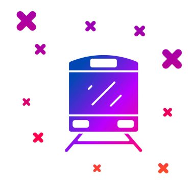 Renkli tren simgesi beyaz arkaplanda izole edildi. Toplu taşıma sembolü. Metro treni nakliyesi. Metro yeraltı. Kademeli rastgele dinamik şekiller. Vektör.