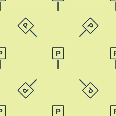 Mavi park simgesi sarı arkaplandaki kusursuz deseni izole etti. Sokak tabelası. Vektör.