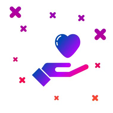 Renk Kalbi el simgesi beyaz arkaplanda izole edildi. El çabukluğu aşk sembolü. Sevgililer Günü sembolü. Kademeli rastgele dinamik şekiller. Vektör.