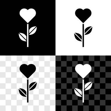 Siyah beyaz, şeffaf arkaplanda izole edilmiş bir çiçek ikonunda Kalp şeklini ayarla. Vektör.