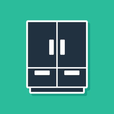 Mavi Gardırop simgesi yeşil arka planda izole edildi. Vektör.