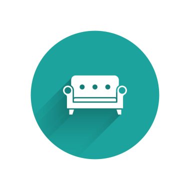 Beyaz Koltuk simgesi uzun gölgeli. Yeşil daire düğmesi. Vektör.