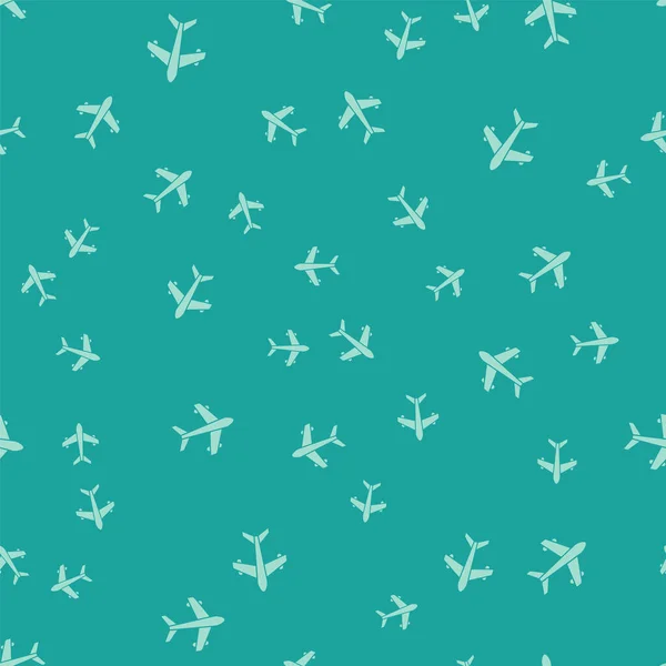 Піктограма Зеленого Літака Ізольовано Безшовний Візерунок Зеленому Тлі Літаючий Літак — стоковий вектор