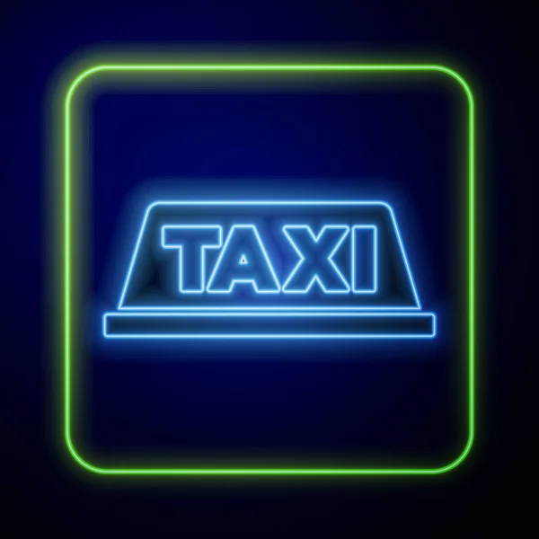 Glowing Neon Taxi Car Roof Icon Isolated Blue Background Vector — Stock Vector
