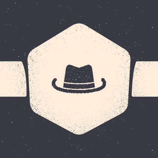 Grunge Western Vaquero Sombrero Icono Aislado Sobre Fondo Gris Dibujo — Archivo Imágenes Vectoriales