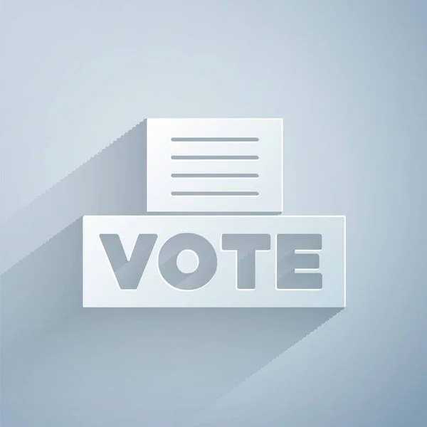 Papiergeschnittene Wahlurne Oder Wahlurne Mit Umschlagsymbol Auf Grauem Hintergrund Papierkunst — Stockvektor