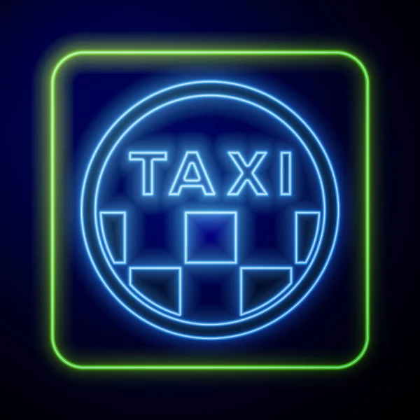 Glowing Neon Taxi Car Roof Icon Isolated Blue Background Vector — Stock Vector