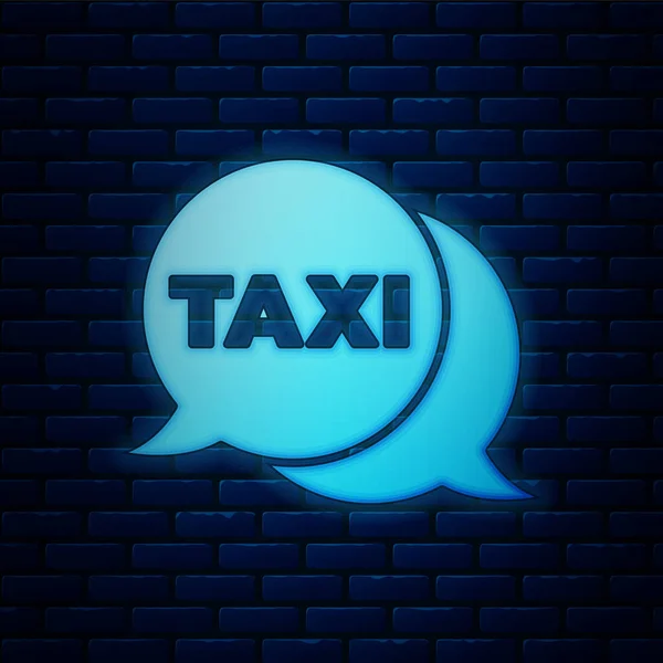 Izzó Neon Taxi Hívás Telefon Szolgáltatás Ikon Elszigetelt Téglafal Háttér — Stock Vector