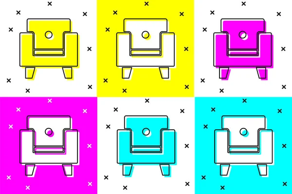 Setzen Sie Sessel Symbol Isoliert Auf Farbigem Hintergrund Vektor — Stockvektor