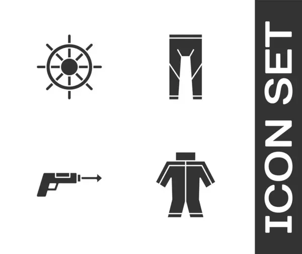 Set Wetsuit Ship Steering Wheel Fishing Harpoon Icon Vector — Stock Vector