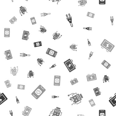 Elektrik prizini, bozuk robotu, bataryayı ve telefonu sorunsuz bir şekilde kapat. Vektör.