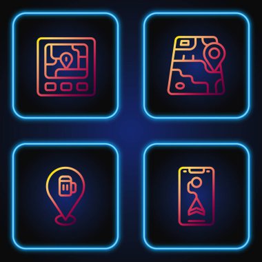 Şehir haritası, alkol ya da bira barı konumu, GPS aygıtı ve... Renk simgeleri. Vektör.