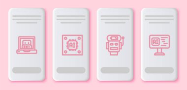 Hat oluşturuluyor. Mikro devreli işlemci, işlemci, düşük akü şarjı ve yazılımı olan işlemci. Beyaz dikdörtgen düğme. Vektör.