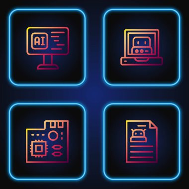 Satır Teknik Tanımlama, Anakart Dijital Çip, Yazılım ve Robot Oluşturma. Renk simgeleri. Vektör.