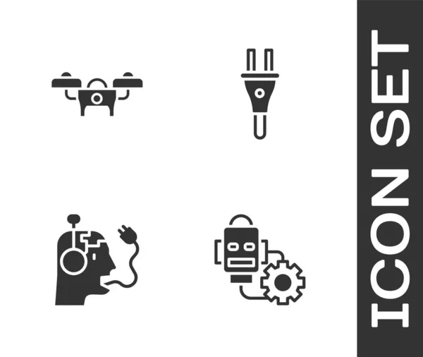 Настройка Робота Дрон Зарядка Аккумулятора Иконка Электрической Розетки Вектор — стоковый вектор