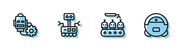 Set Line Produção Industrial Robôs Configuração Robôs Ícone Aspirador Vetor —  Vetores de Stock