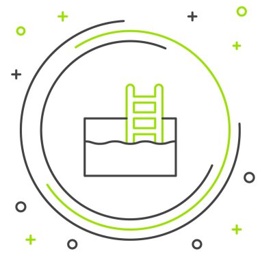 Beyaz arka planda izole edilmiş merdiven ikonu olan bir yüzme havuzu. Renkli taslak konsepti. Vektör.