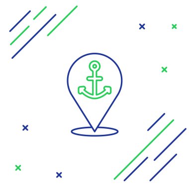 Beyaz arkaplanda çapa simgesi izole edilmiş çizgi haritası işaretçisi. Renkli taslak konsepti. Vektör.