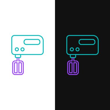 Hat Elektrik karıştırıcı simgesi beyaz ve siyah arkaplanda izole edildi. Mutfak blenderi. Renkli taslak konsepti. Vektör.