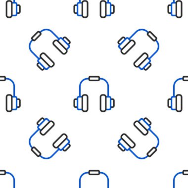 Hat Kulaklığı simgesi beyaz arka planda izole edilmiş kusursuz desen. Kulaklıklar. Müzik, hizmet, iletişim ve operatör konsepti. Renkli taslak konsepti. Vektör.