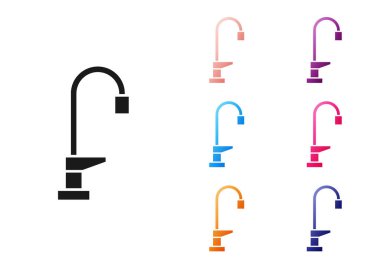 Siyah su musluğu simgesi beyaz arkaplanda izole edildi. Simgeleri renklendirin. Vektör.