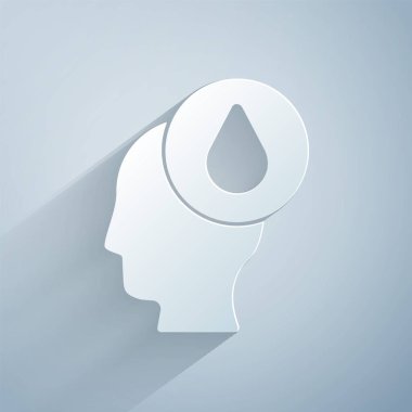 Kağıt kesiği Su damlası simgesi gri arkaplanda izole edildi. Kağıt sanatı tarzı. Vektör.