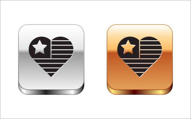 Siyah ABD Bağımsızlık Günü simgesi beyaz arka planda izole edildi. 4 Temmuz. Amerika Birleşik Devletleri ülkesi. Gümüş ve altın kare düğmeler. Vektör.