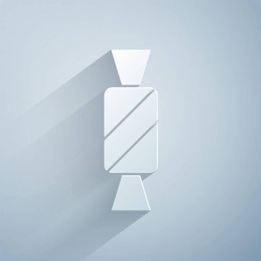 Kağıt kesiği Candy simgesi gri arkaplanda izole edilmiş. Kağıt sanatı tarzı. Vektör.