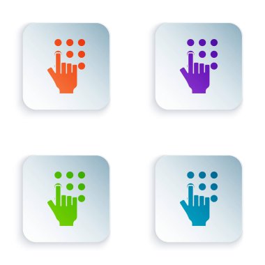 Renk Parolası koruması ve güvenlik erişim simgesi beyaz arkaplanda izole edildi. Güvenlik, güvenlik, koruma, gizlilik kavramı. Kare düğmelere renkli simgeleri yerleştir. Vektör.