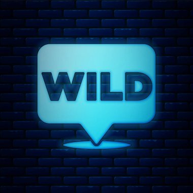 Parlayan neon işaretçisinden vahşi batı simgesine tuğla duvar arka planında izole edilmiş. Batı tabelası, mesaj panosu, yön bulma işareti. Vektör.