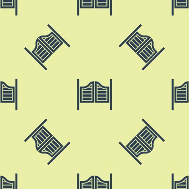 Mavi eski batı sallanan salon kapısı ikonu sarı arka planda izole edilmiş pürüzsüz desen. Vektör.