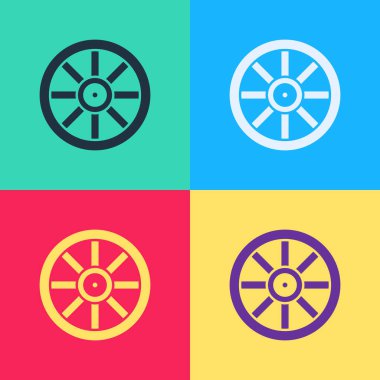Pop Art Eski ahşap tekerlek simgesi renk arkaplanda izole. Vektör.