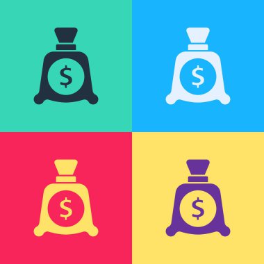 Pop Art Money çanta simgesi renk arkaplanında izole edildi. Dolar ya da USD sembolü. Nakit bankacılık tabelası. Vektör.