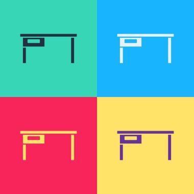 Pop Art Office masa simgesi renk arkaplanında izole edildi. Vektör.