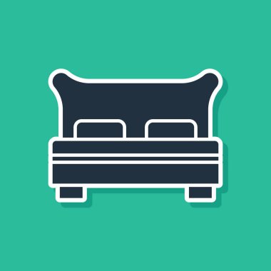 Yeşil arka planda iki ya da bir kişi için mavi büyük yatak. Vektör.