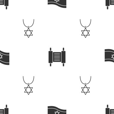 İsrail bayrağı, Tevrat parşömeni ve Star David kolyesini kusursuz bir şekilde dizin. Vektör.
