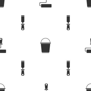 Boya fırçasını, Bucket 'ı ve Rasp metal dosyasını pürüzsüz desen üzerine ayarla. Vektör.