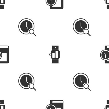 Set Time for book, Smartwatch and Magnifying glass with clock on seamless pattern. Vector.