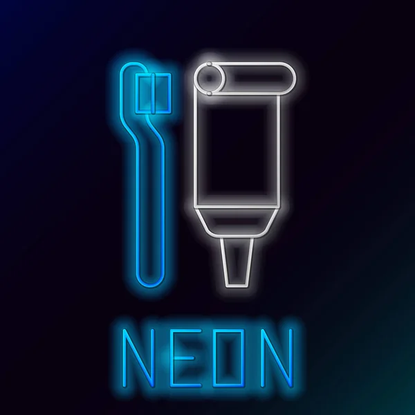 Leuchtende Neon Linie Zahnbürste Und Tube Zahnpasta Symbol Isoliert Auf — Stockvektor