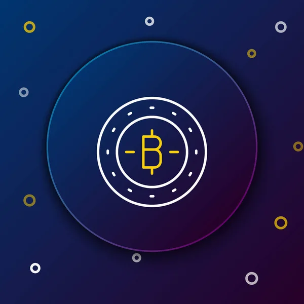 Ligne Crypto Monnaie Pièce Icône Bitcoin Isolé Sur Fond Bleu — Image vectorielle